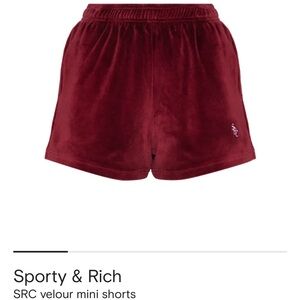 Sporty & Rich Deep Red Velour Athletic Shorts